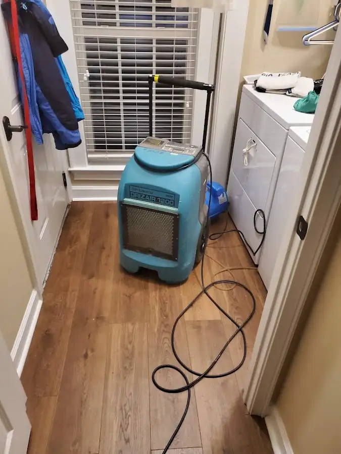 Commercial dehumidifier deployed for Flood Damage Cleanup in Halls